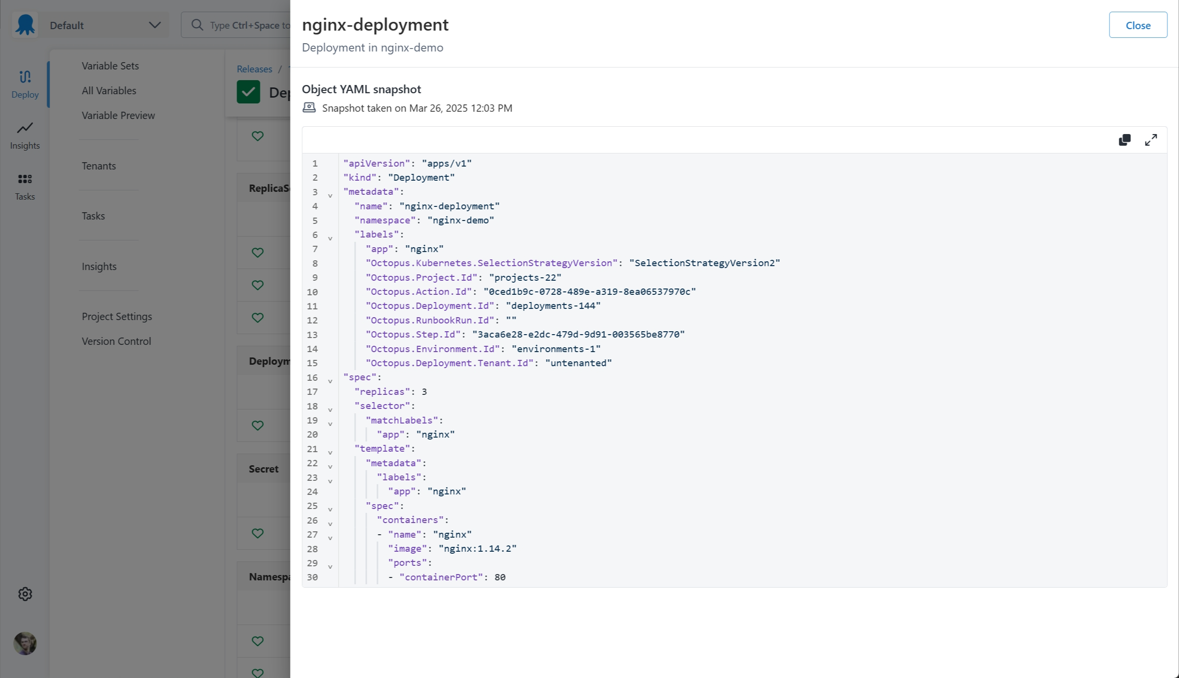 A screenshot of the Object Status resource drawer