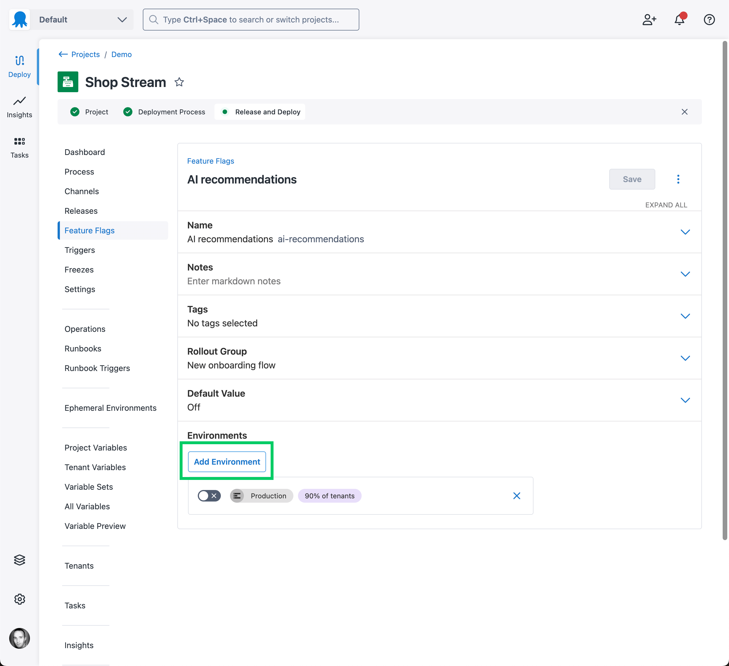 Add Environment button