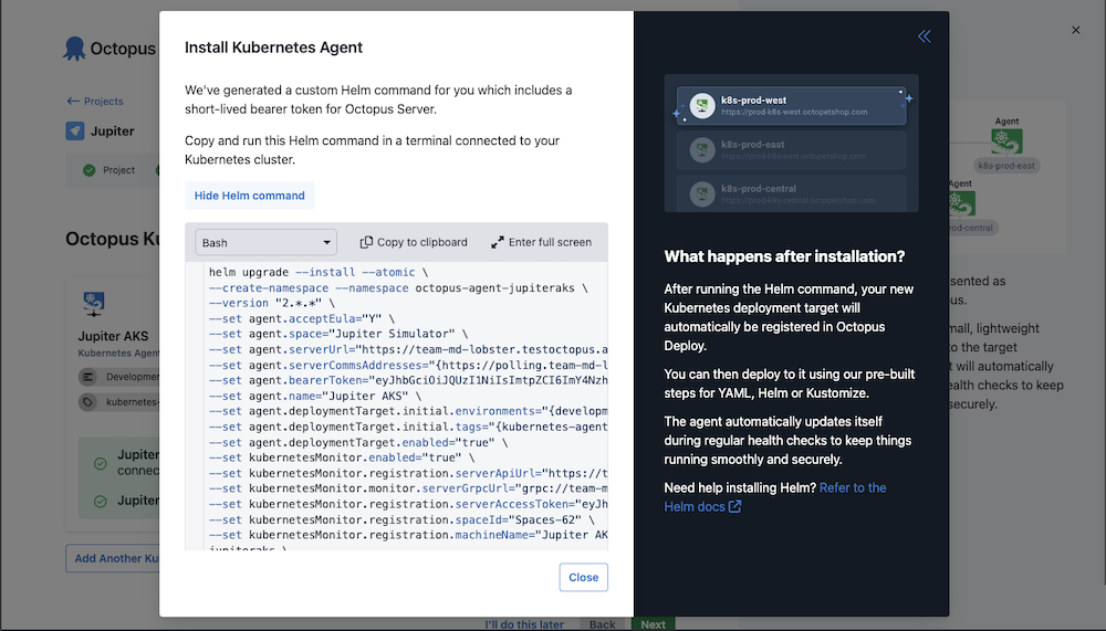 Kubernetes agent install script with the Kubernetes monitor enabled