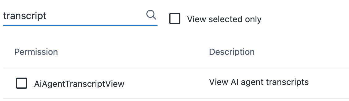 The AiAgentTranscriptView permission in the Octopus role editor