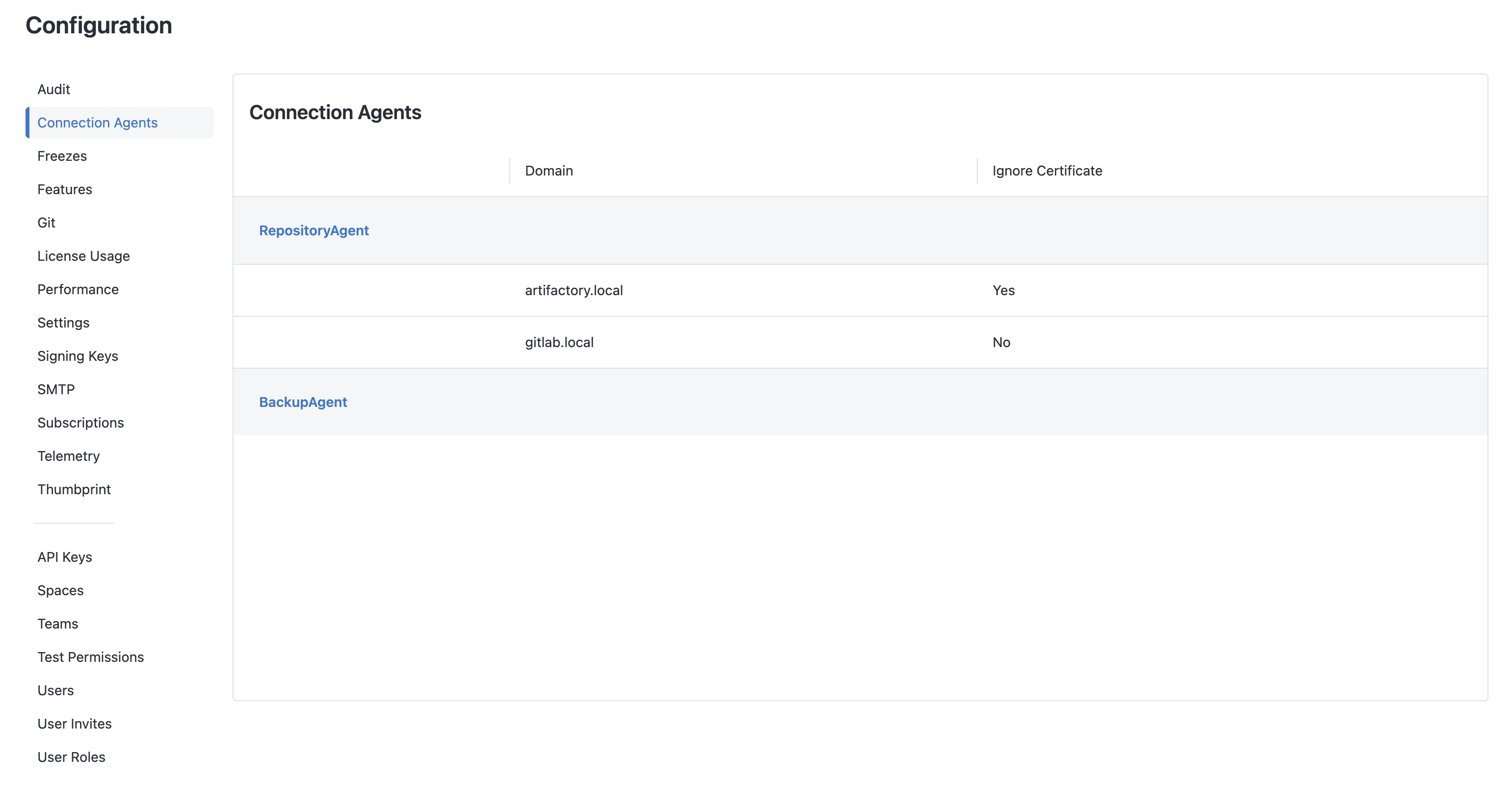 A screenshot of the Octopus UI showing registered Connection Agents