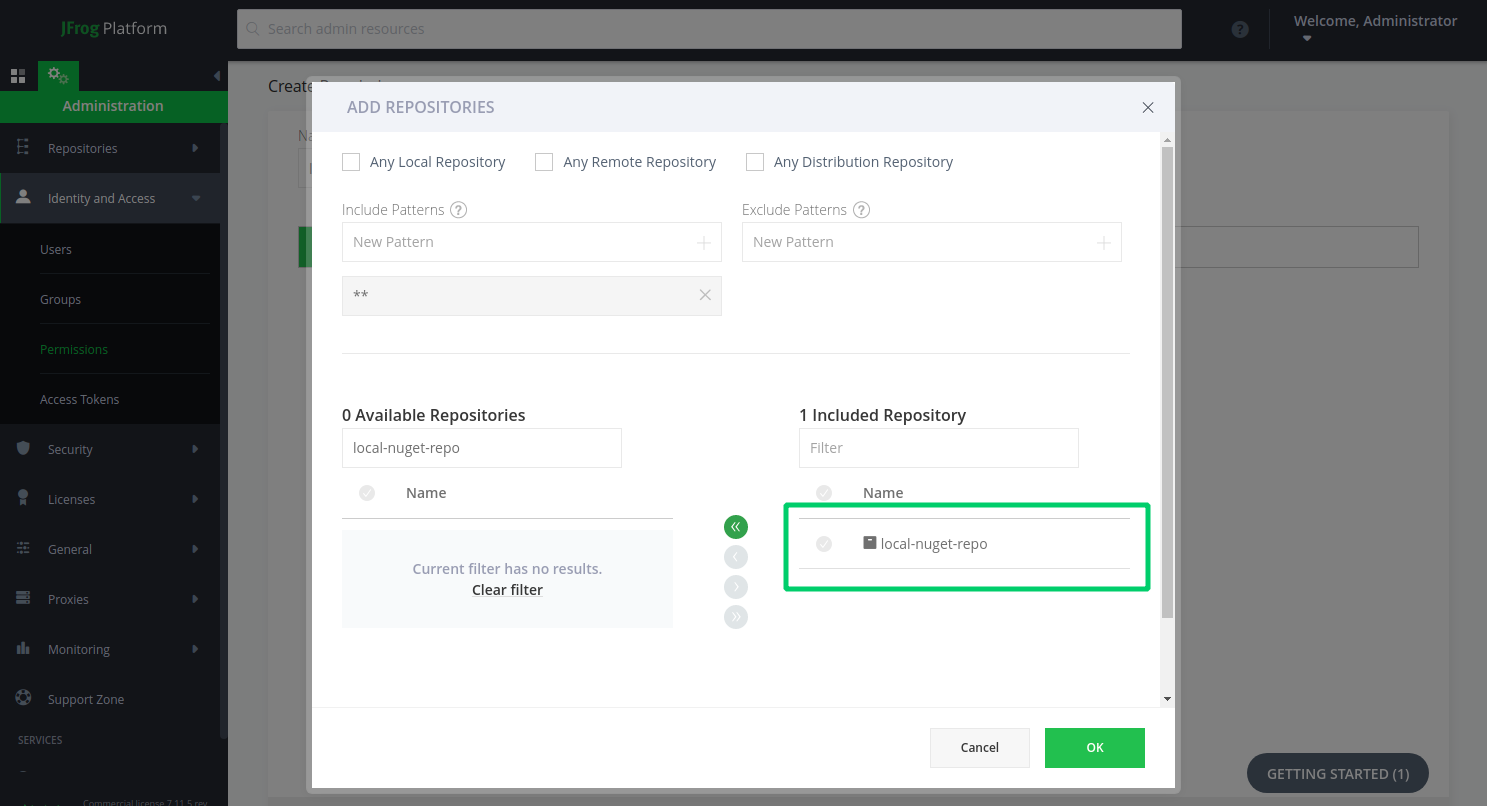Artifactory add permission repository