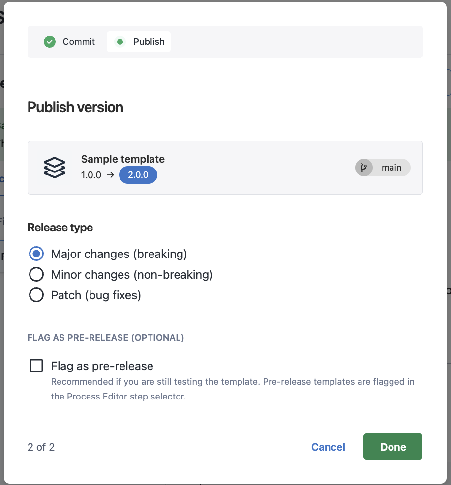 The publish experience for a template