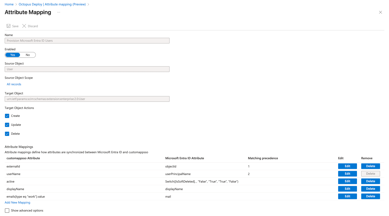 User Attribute Mapping