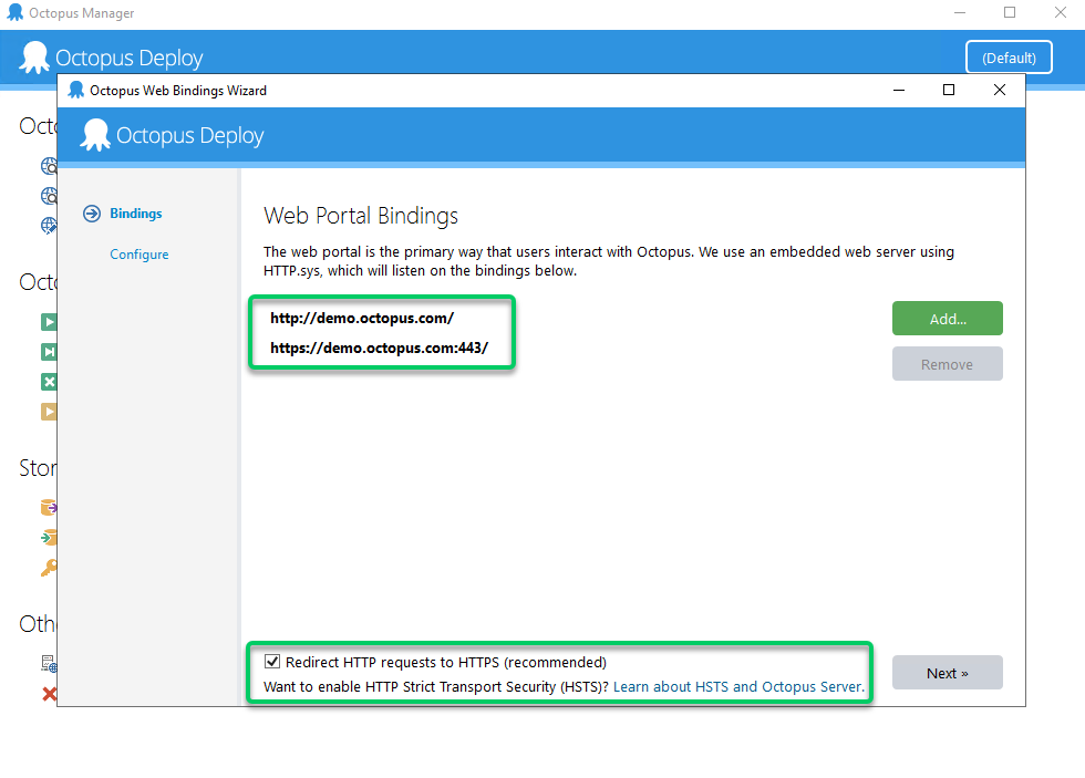 Octopus Web Bindings Wizard - Force SSL