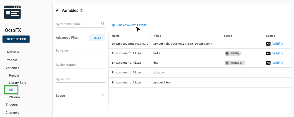All Variables tab showing variables from all sources