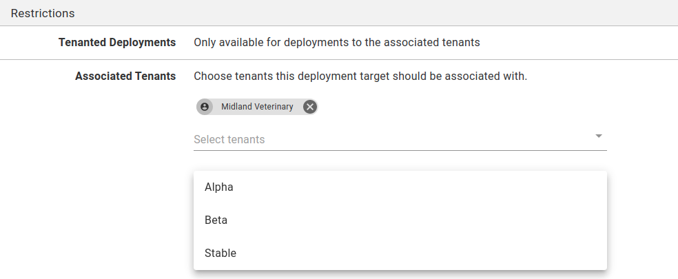 Ordering of tenant tags shown in the deployment target restrictions section